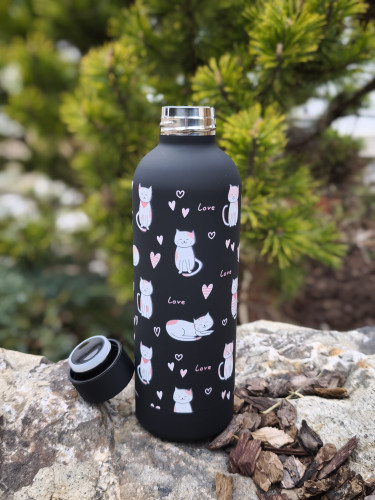 Černá termoska s kočičkami - 500 ml 2