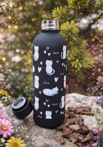 Černá termoska s kočičkami - 500 ml 2