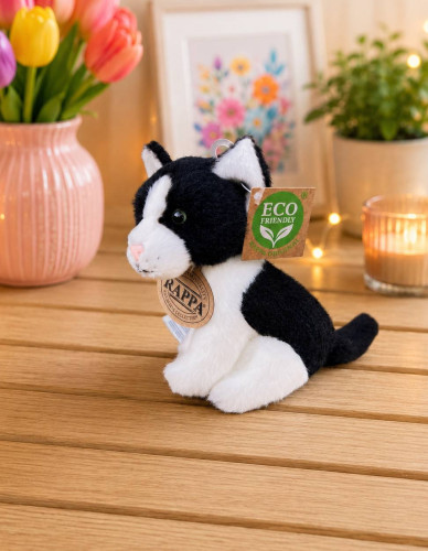 Plyšová kočka 14 cm sedící ECO-FRIENDLY - černobílá 2