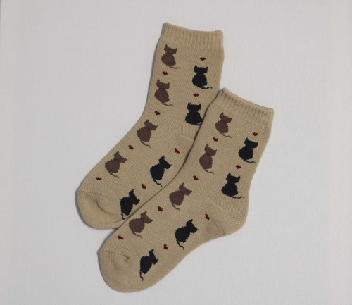 Zimní ponožky s kočičkami - béžové 1