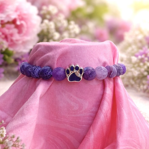 Náramek s fialovou tlapičkou - ledový achát 1