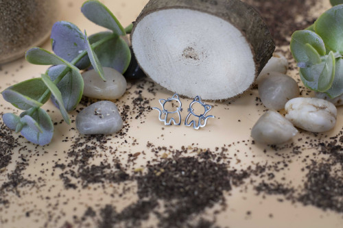 Náušnice Kočička - stříbrné 1