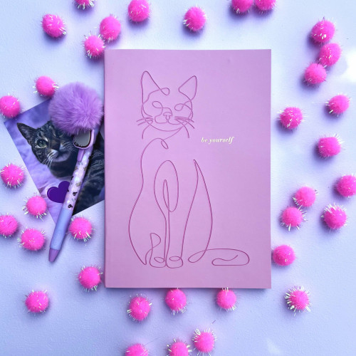 Zápisník - světle růžový s kočkou A5 1