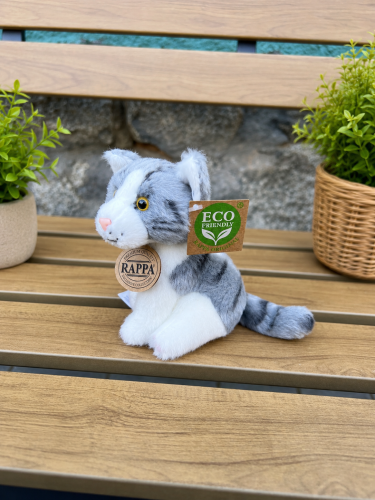 Plyšová kočka 14 cm sedící ECO-FRIENDLY - bílošedá 2