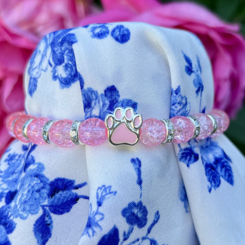 Náramek z praskaného skla – Tlapička růžová 1