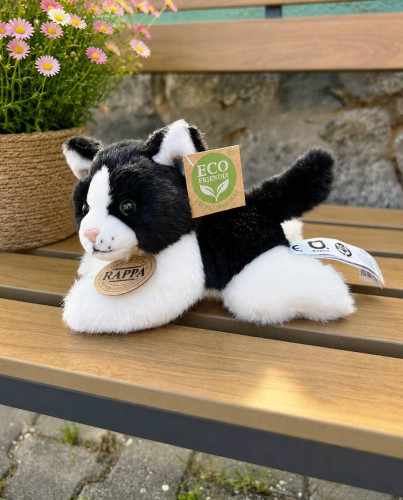 Plyšová kočka ležící 17 cm ECO-FRIENDLY - černobílá 2
