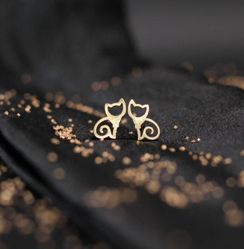 Náušnice Abstraktní kočka - zlaté 1