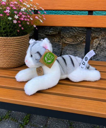Plyšová kočka 21 cm ECO-FRIENDLY - bílomourovatá 2
