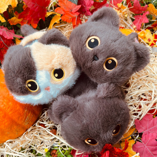 Plyšová kočička ležící - šedá 2