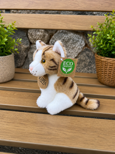 Plyšová kočka 14 cm sedící ECO-FRIENDLY - bílohnědá 2