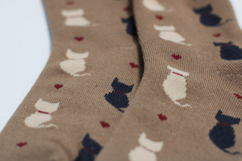 Zimní ponožky s kočičkami - hnědé 2