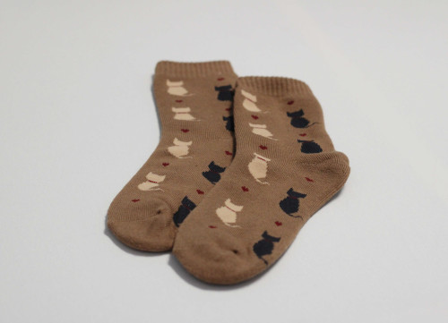 Zimní ponožky s kočičkami - hnědé 3