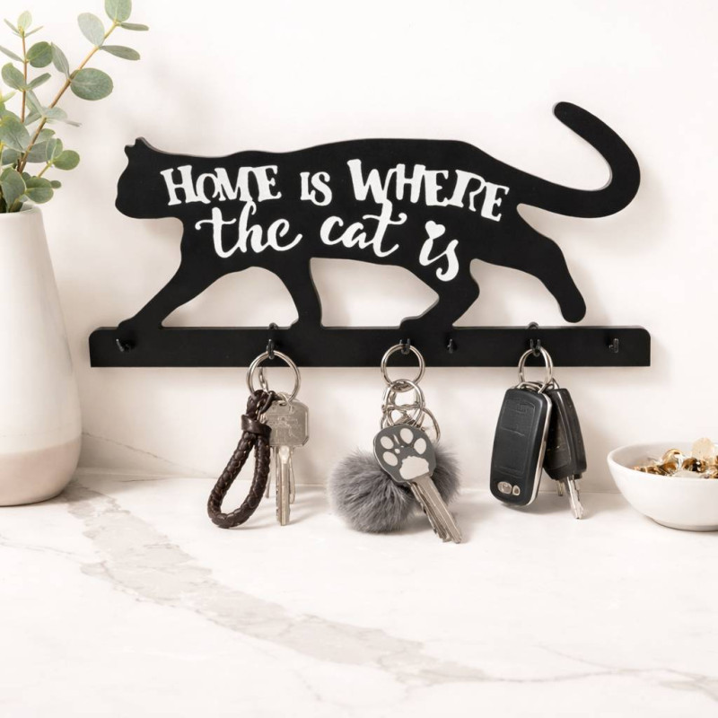 Věšák na klíče „Home is where the cat is“ 🐾