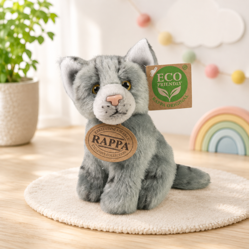 Plyšová kočka 14 cm sedící ECO-FRIENDLY - šedá