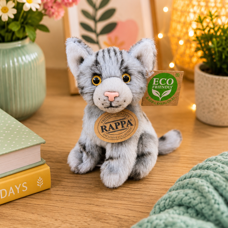 Plyšová kočka 14 cm sedící ECO-FRIENDLY - šedá