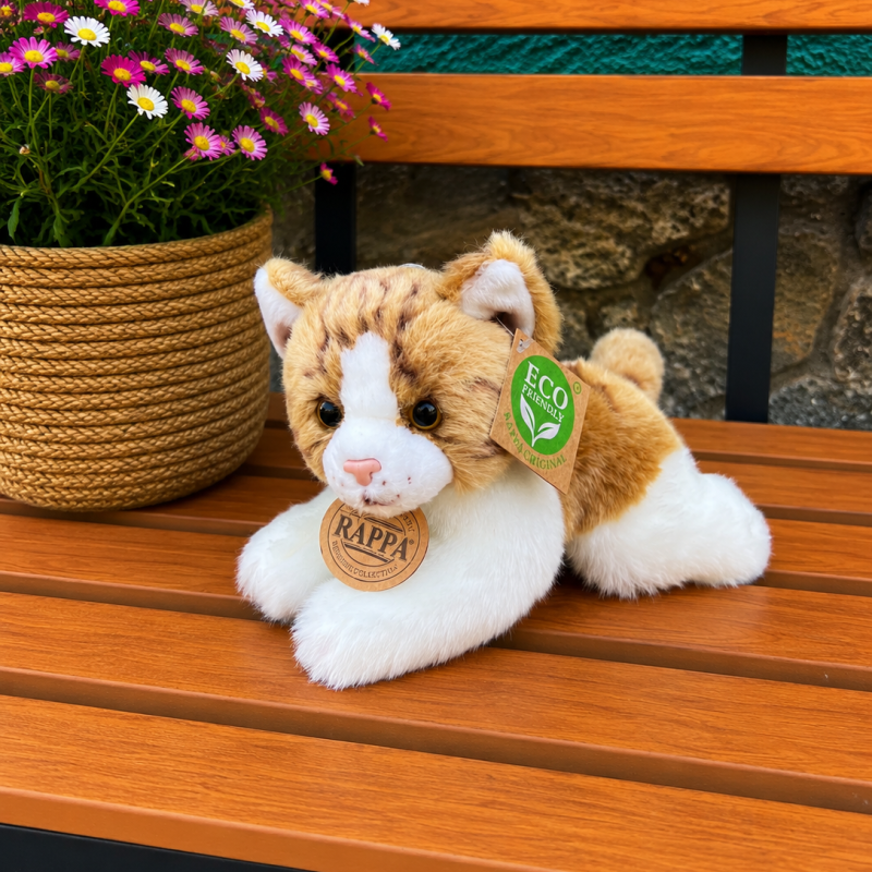 Plyšová kočka ležící 17 cm ECO-FRIENDLY - hnědobílá