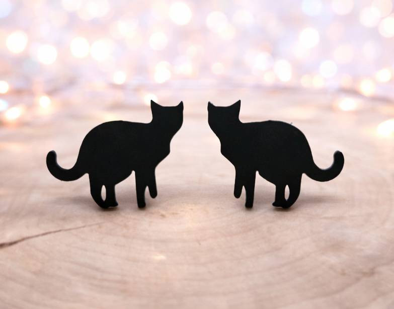 Naušnice z bižuterie - silueta kočky