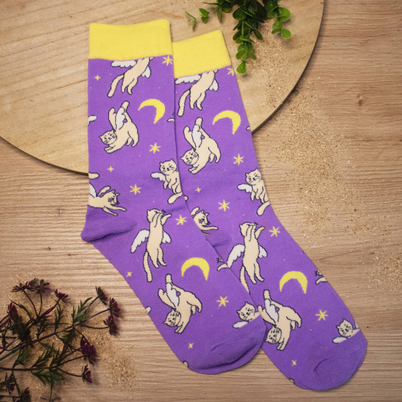 Ponožky s kočičkami - sytě fialové