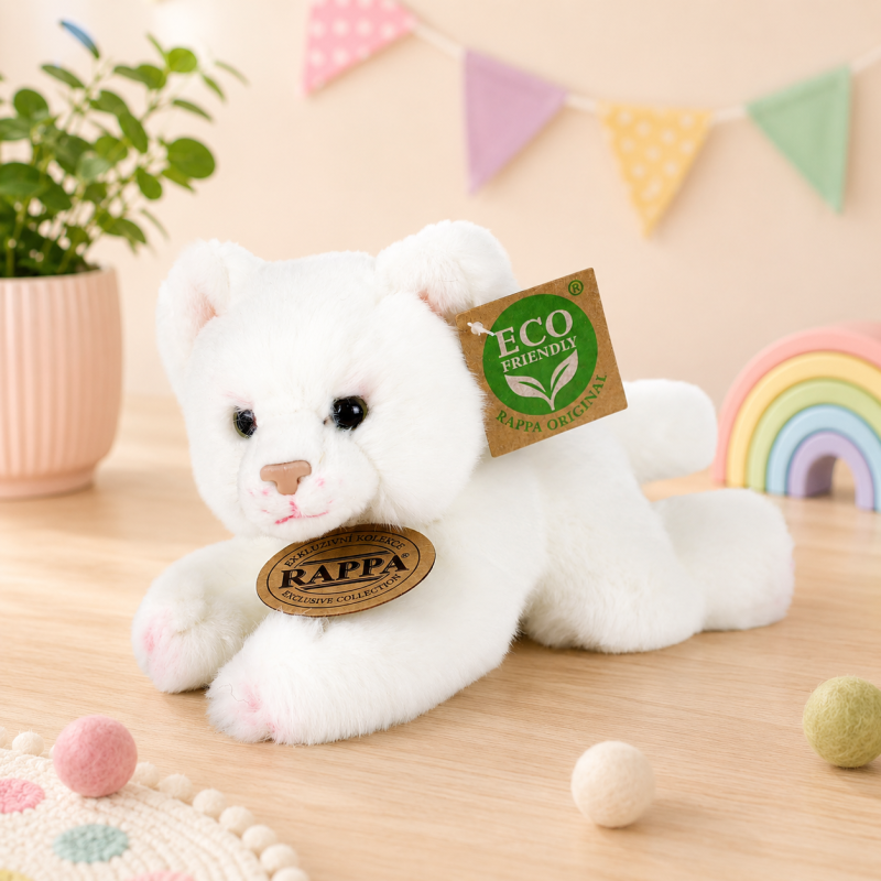 Plyšová kočka ležící 17 cm ECO-FRIENDLY - bílá