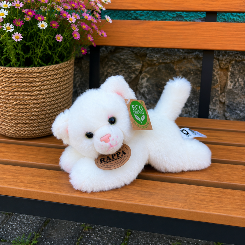 Plyšová kočka ležící 17 cm ECO-FRIENDLY - bílá