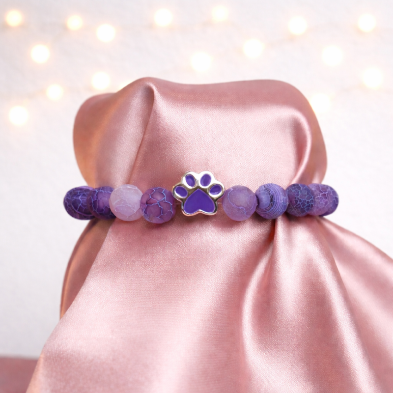 Náramek s fialovou tlapičkou - ledový achát