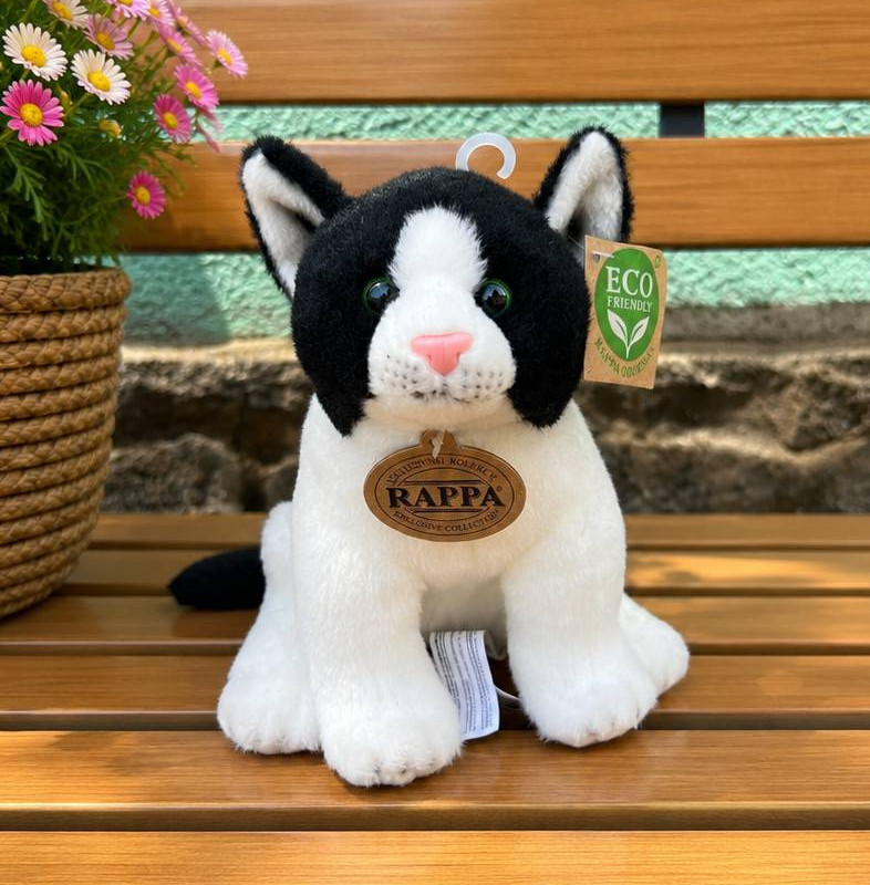 Plyšová kočka sedící 20 cm ECO-FRIENDLY - černobílá