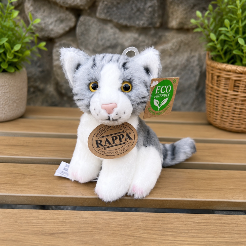Plyšová kočka 14 cm sedící ECO-FRIENDLY - bílošedá