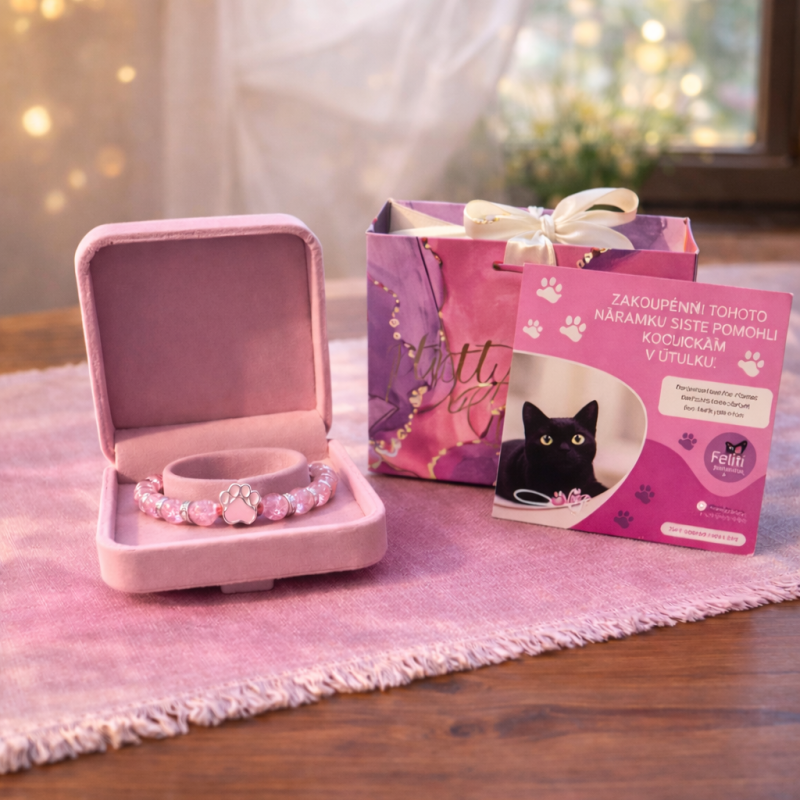 Náramek z praskaného skla – Tlapička růžová