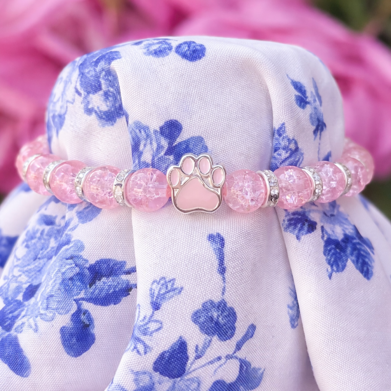 Náramek z praskaného skla – Tlapička růžová