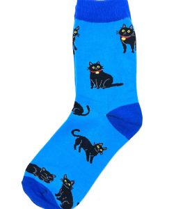 Dámské ponožky - modré s černou kočičkou