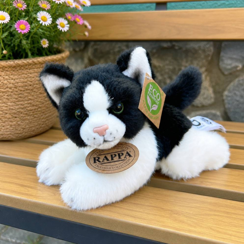 Plyšová kočka ležící 17 cm ECO-FRIENDLY - černobílá