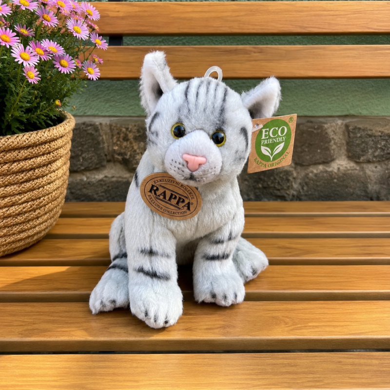 Plyšová kočka sedící 20 cm ECO-FRIENDLY - šedá