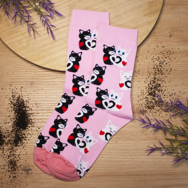 Ponožky s kočičkami - zářivě růžové