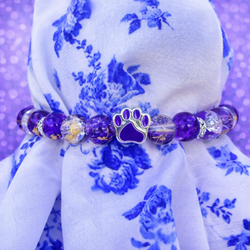 Náramek z praskaného skla - Tlapička fialová