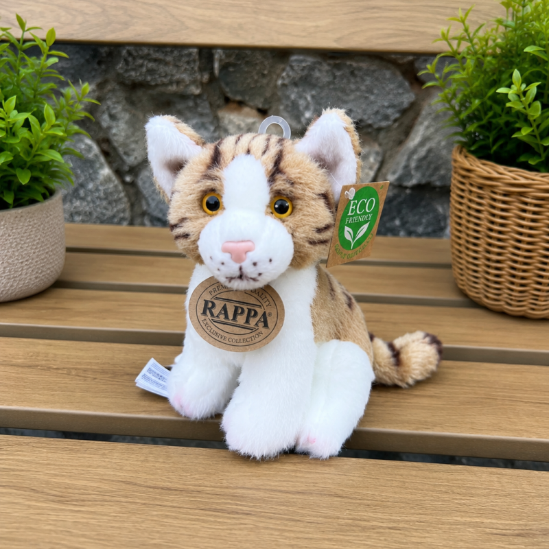 Plyšová kočka 14 cm sedící ECO-FRIENDLY - bílohnědá