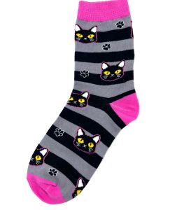 Dámské ponožky - proužek s černou kočičkou