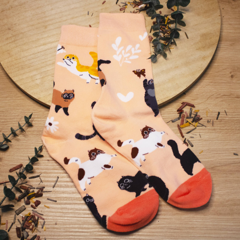Ponožky s kočičkami - broskvové