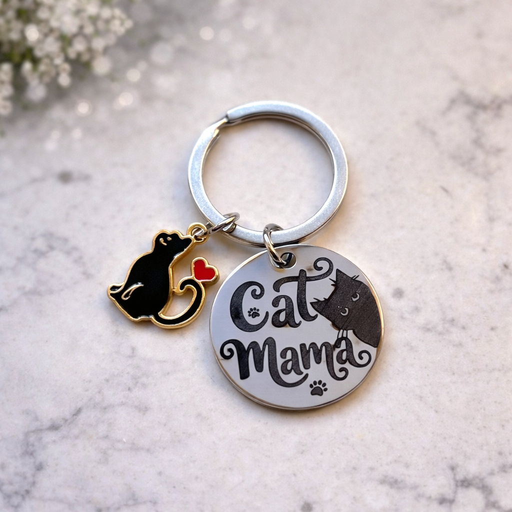 Přívěšek na klíček s kočičkou a srdíčkem