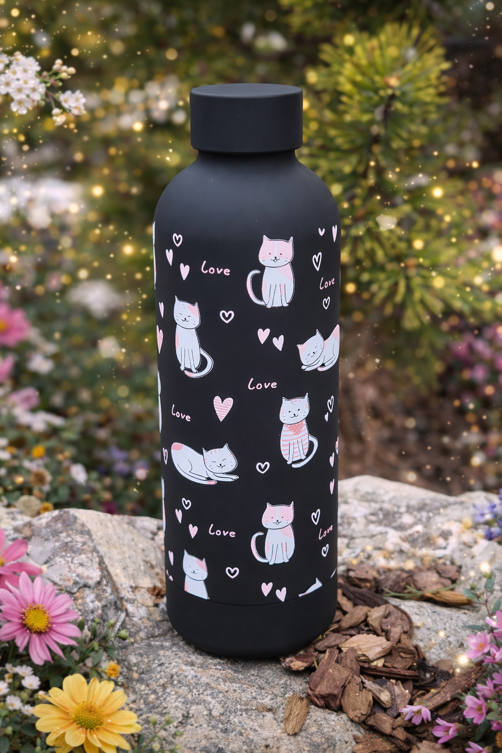 Černá termoska s kočičkami - 500 ml