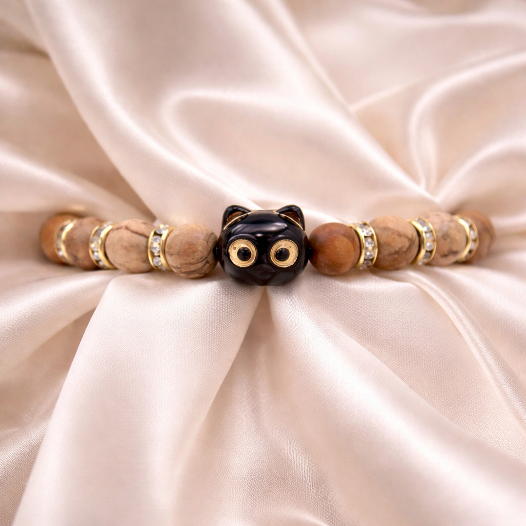 Náramek z jaspisu - Kočička zlatá