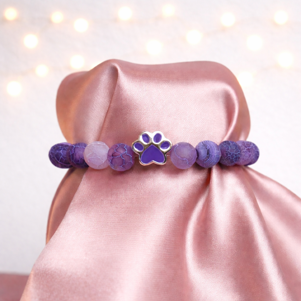 Náramek s fialovou tlapičkou - ledový achát