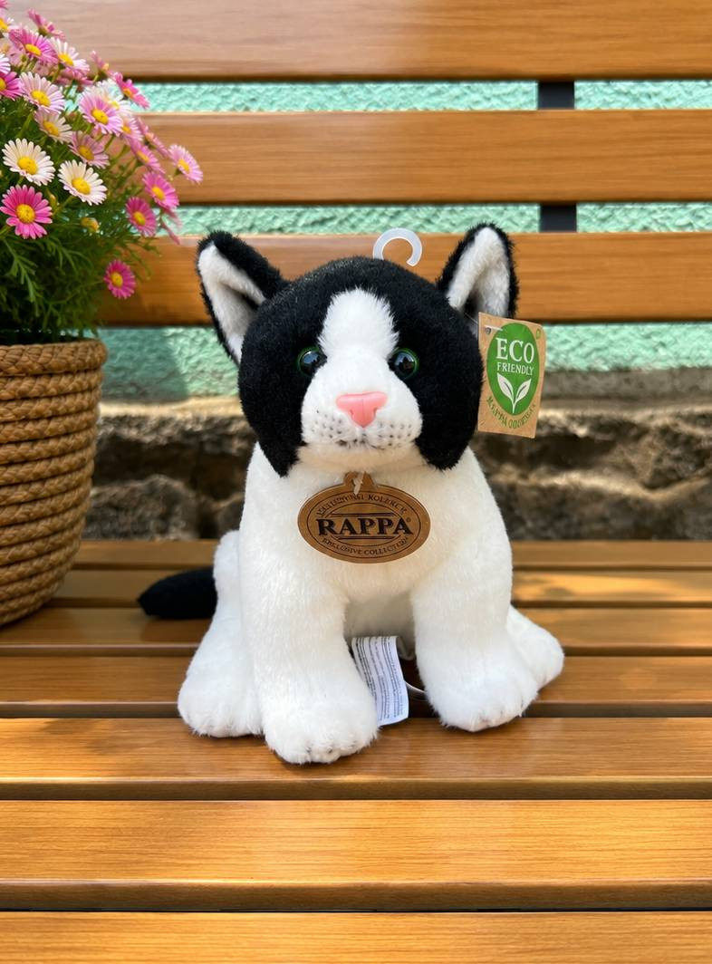 Plyšová kočka sedící 20 cm ECO-FRIENDLY - černobílá
