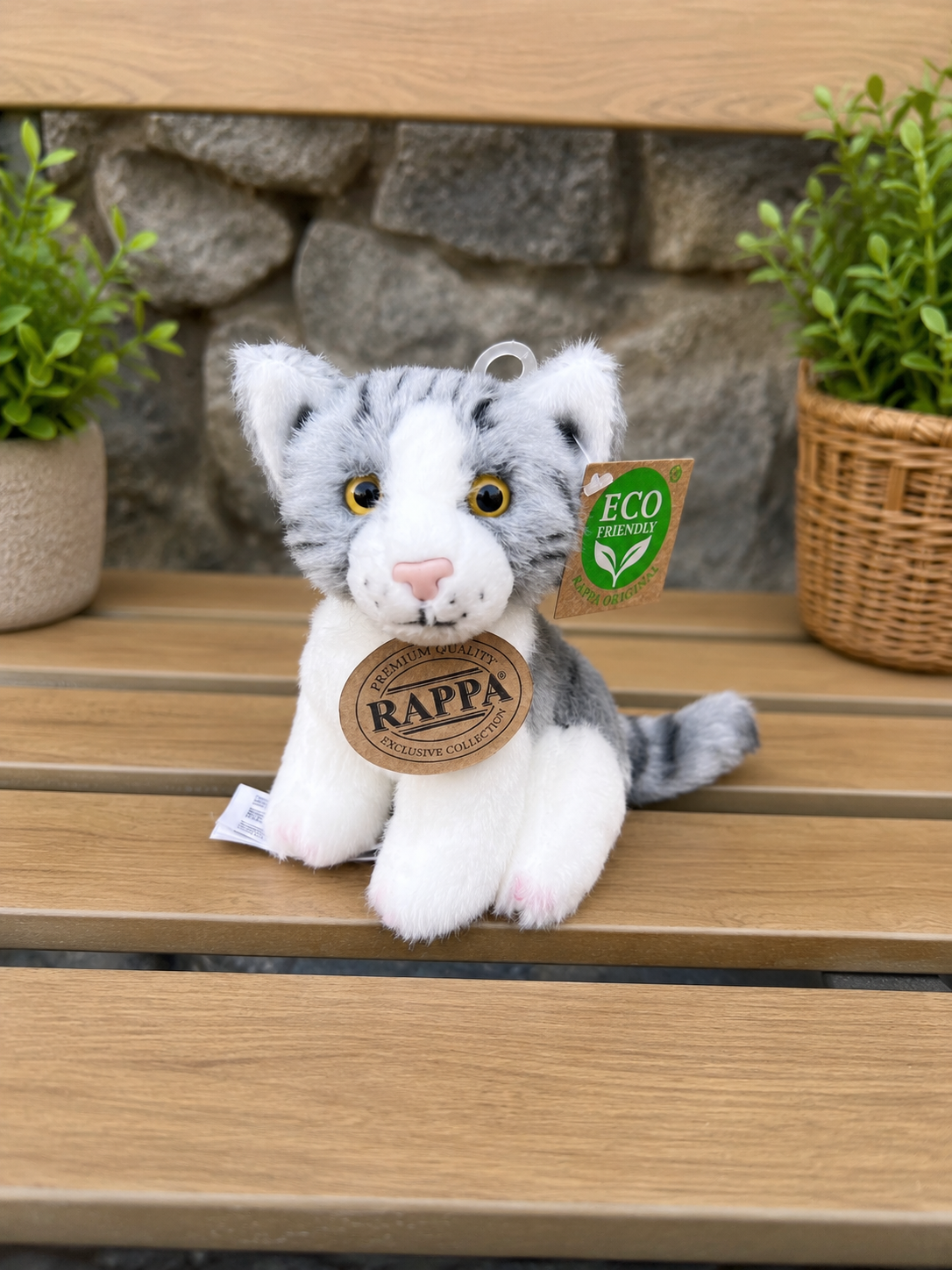 Plyšová kočka 14 cm sedící ECO-FRIENDLY - bílošedá