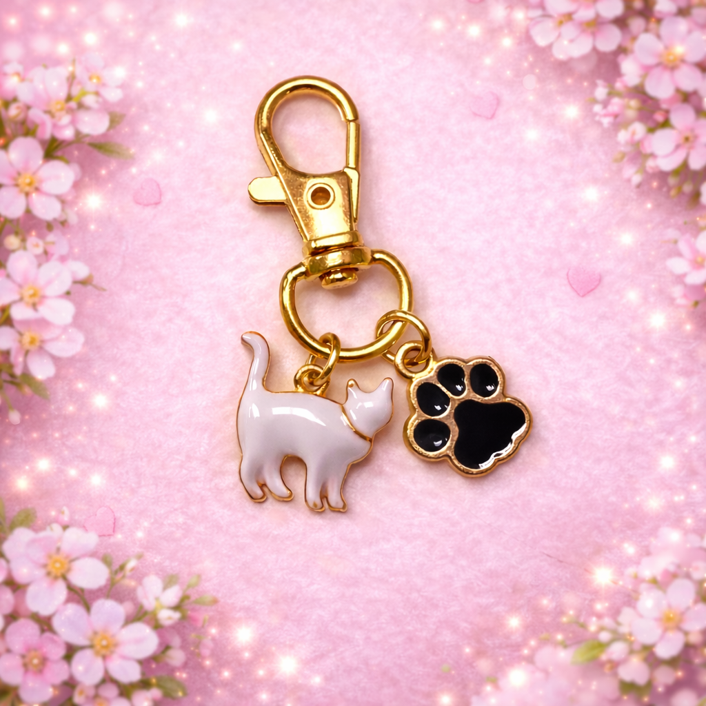 Přívěšek na klíče - bílá kočička