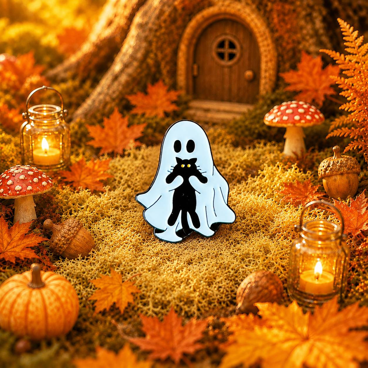 Odznáček s duchem a kočičkou - Zachránce 👻🐈‍⬛