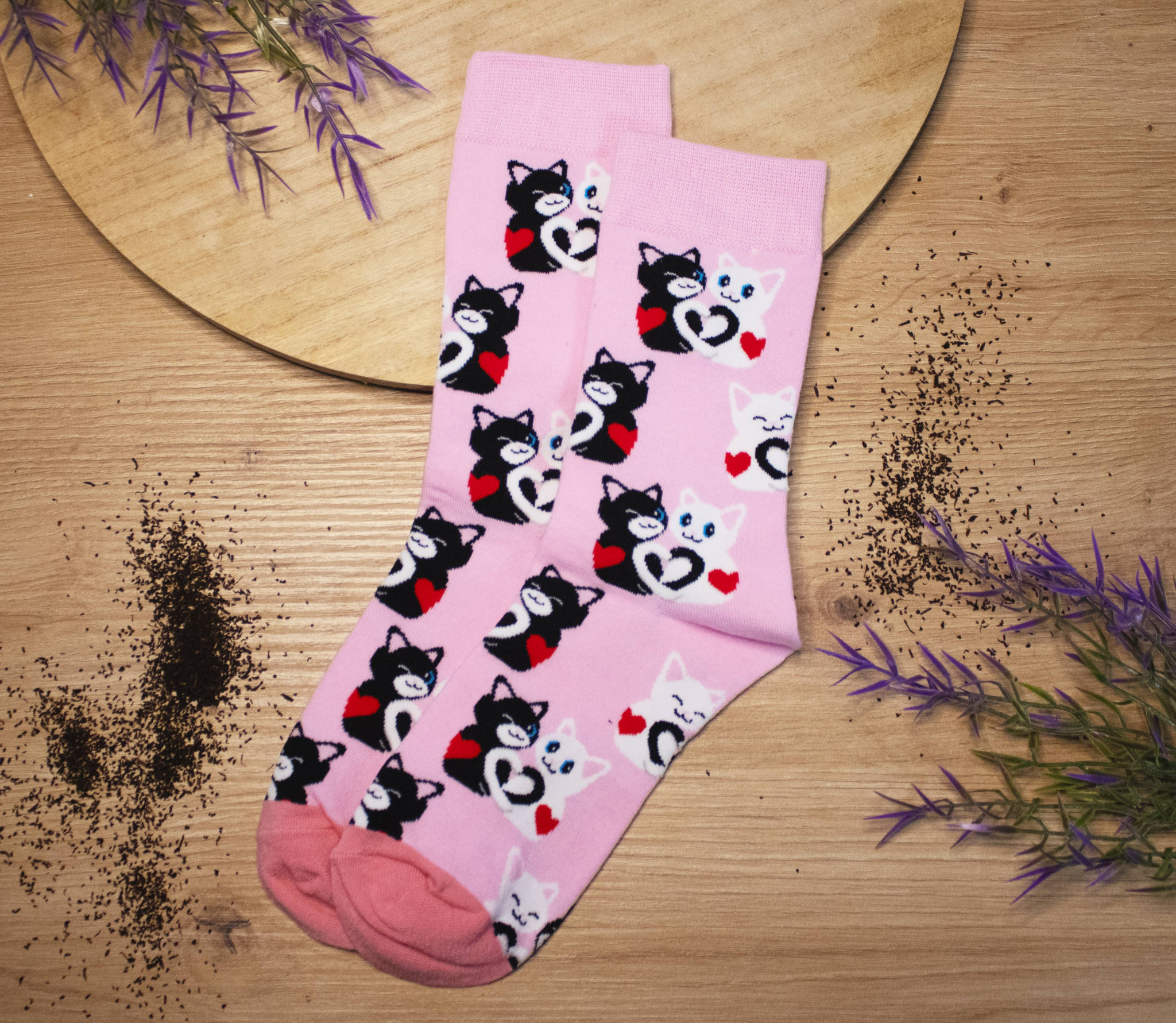 Ponožky s kočičkami - zářivě růžové