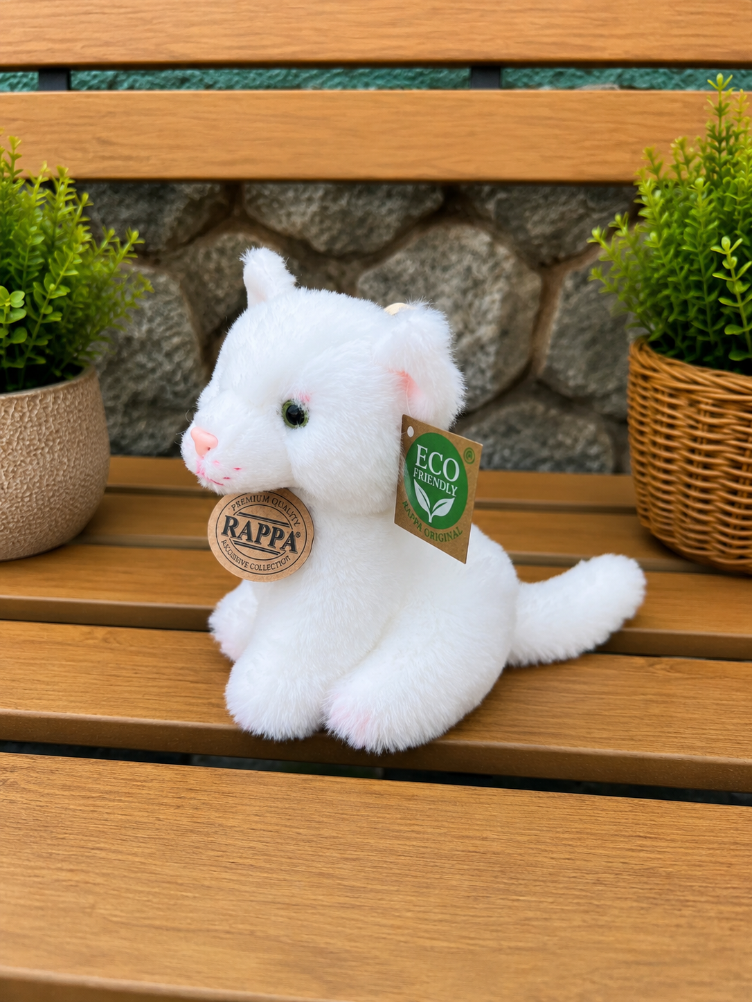 Plyšová kočka 14 cm sedící ECO-FRIENDLY - bílá 3
