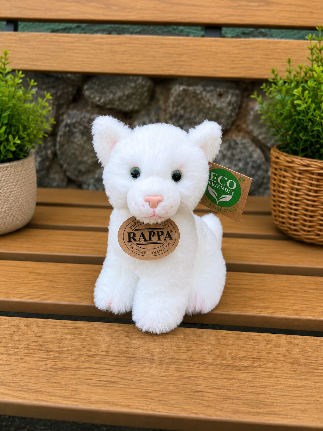 Plyšová kočka 14 cm sedící ECO-FRIENDLY - bílá