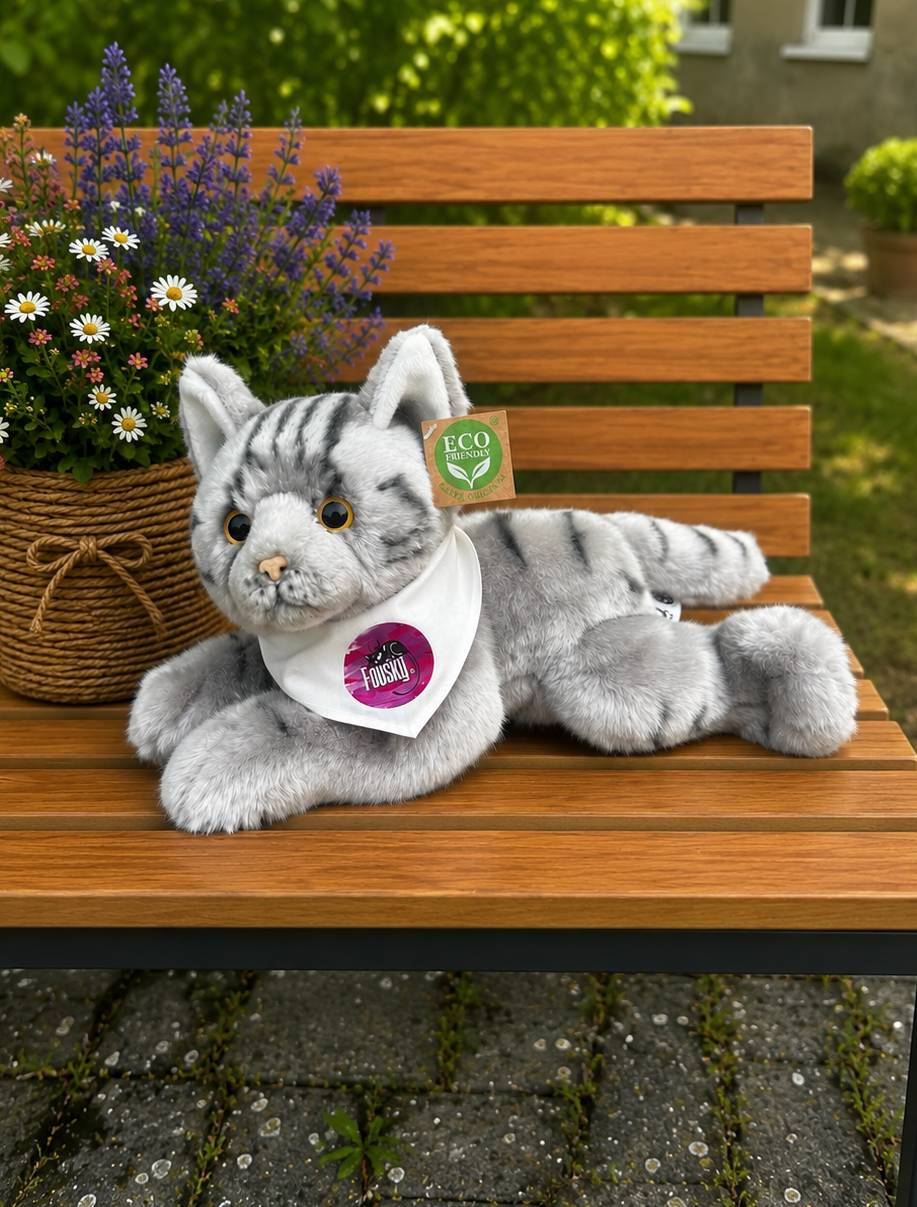 Plyšová kočka šedá 30 cm ECO-FRIENDLY 4
