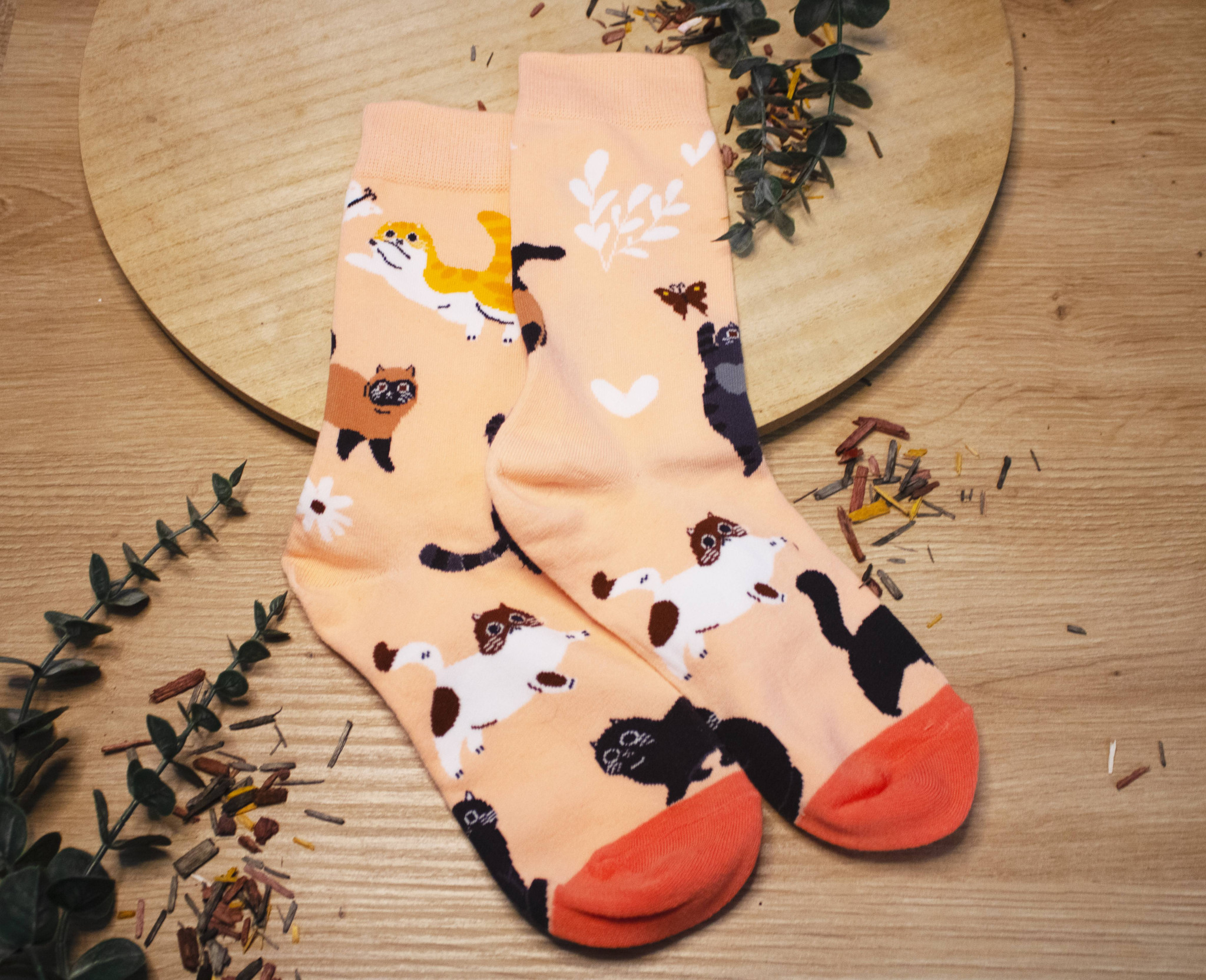Ponožky s kočičkami - broskvové